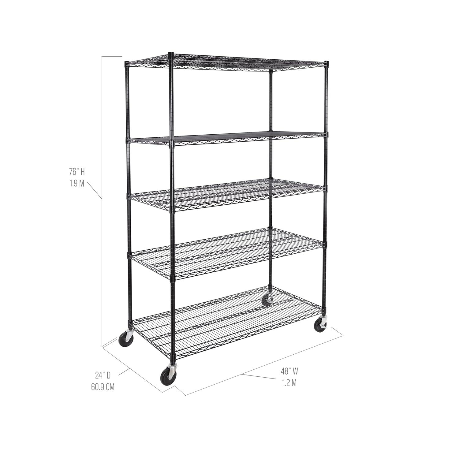 UltraDurable 24" D 5-Tier NSF-Certified Steel Shelving with Wheels