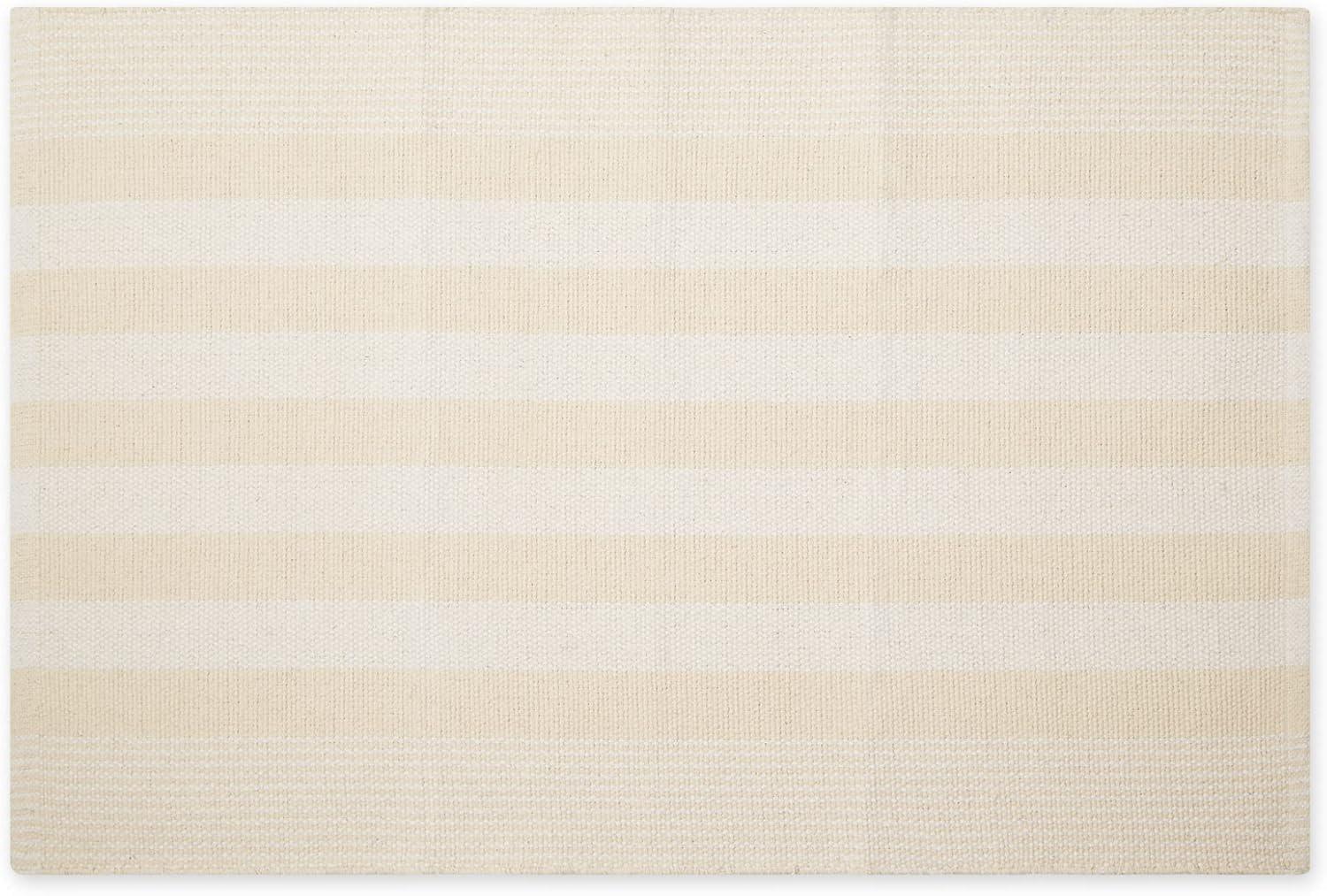 Natural Cabana Stripe Handwoven Recycled Cotton Yarn Rug, 2x3 ft