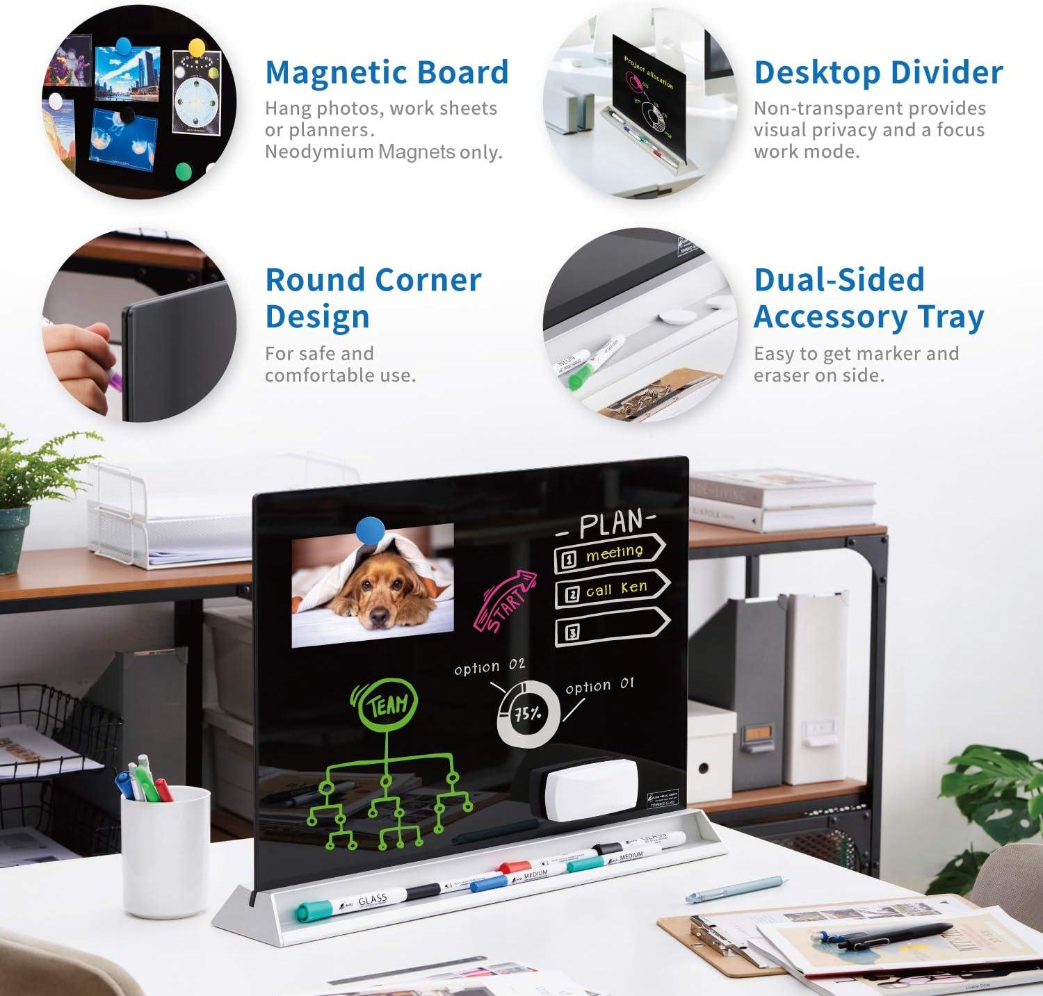 Audio-Visual Direct Magnetic Desktop Memo White Board for Reception & Office (Divider, Black)