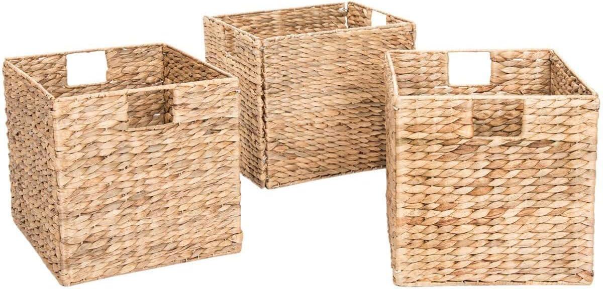 Natural Hand-Woven Water Hyacinth Wicker Storage Baskets, Set of 3