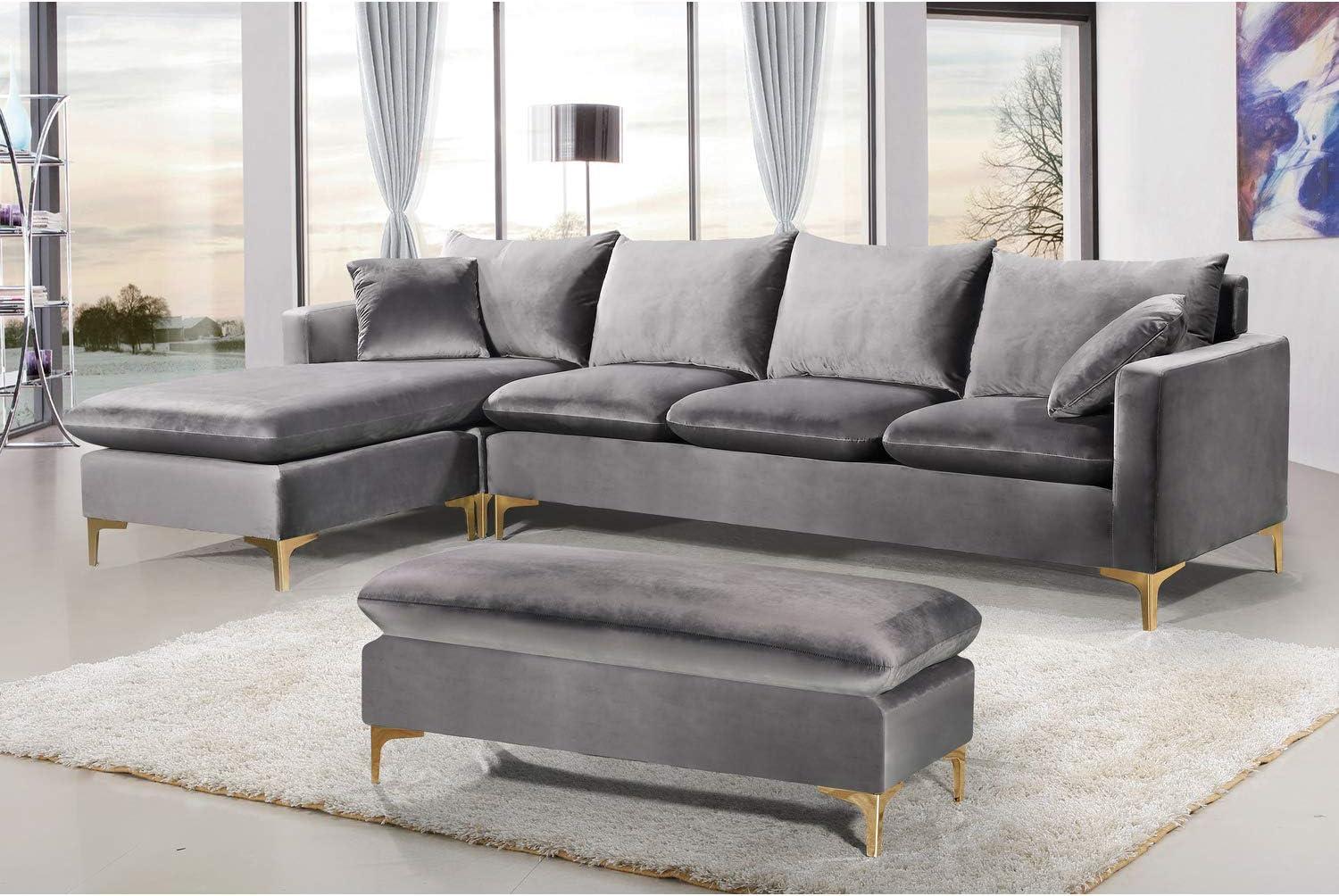 Meridian Furniture Naomi Contemporary 2pc Velvet Reversible Sectional in Gray