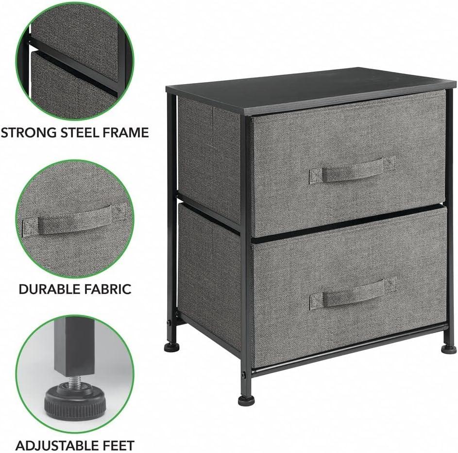 Wood Top Metal Frame 2 Drawer Night Stand