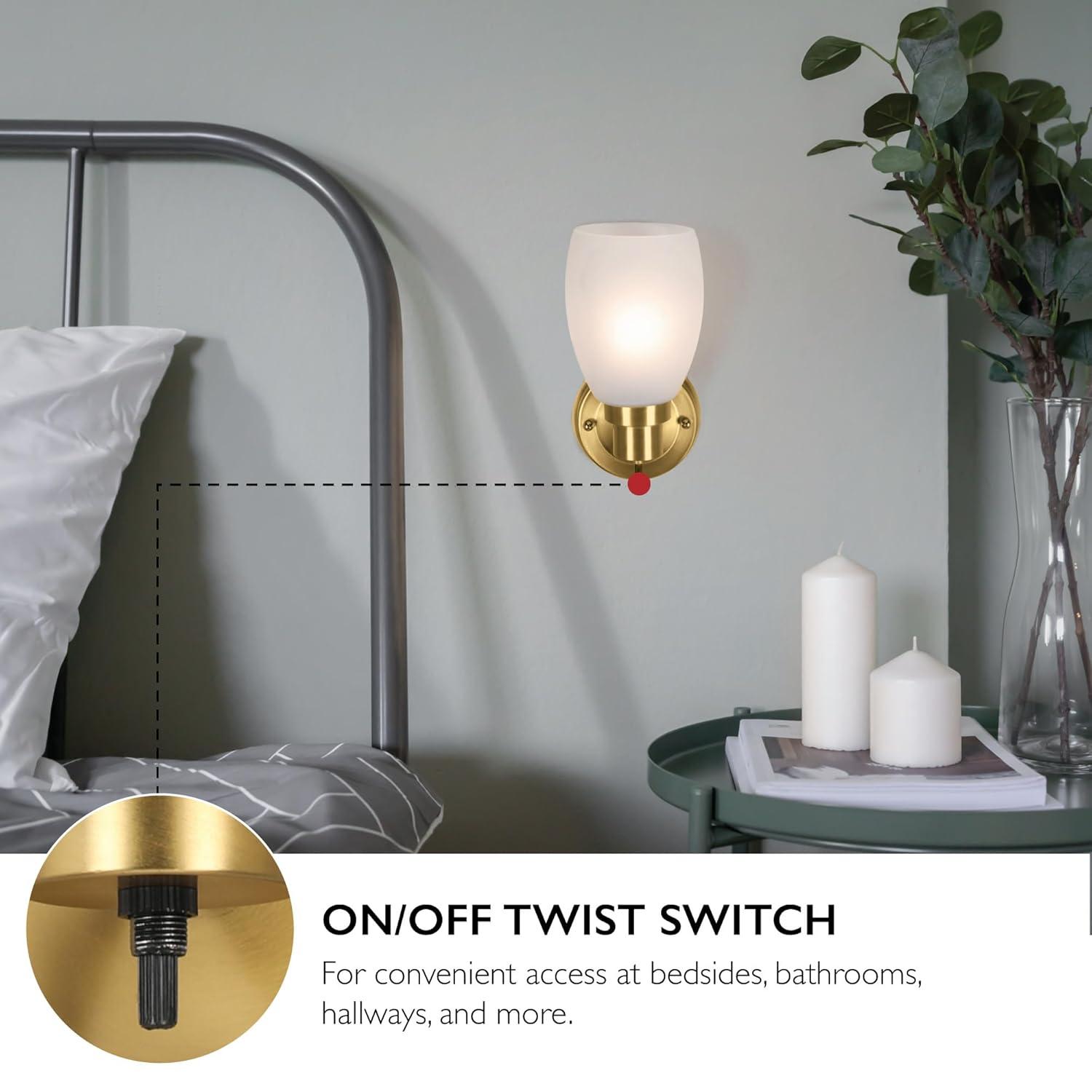 Design House 588814-SG Lydia Transitional 1-Light Indoor Wall Light Dimmable with a White Frosted Glass Shade and Twist On/Off Switch for Hallway Foyer Bathroom, Satin Gold