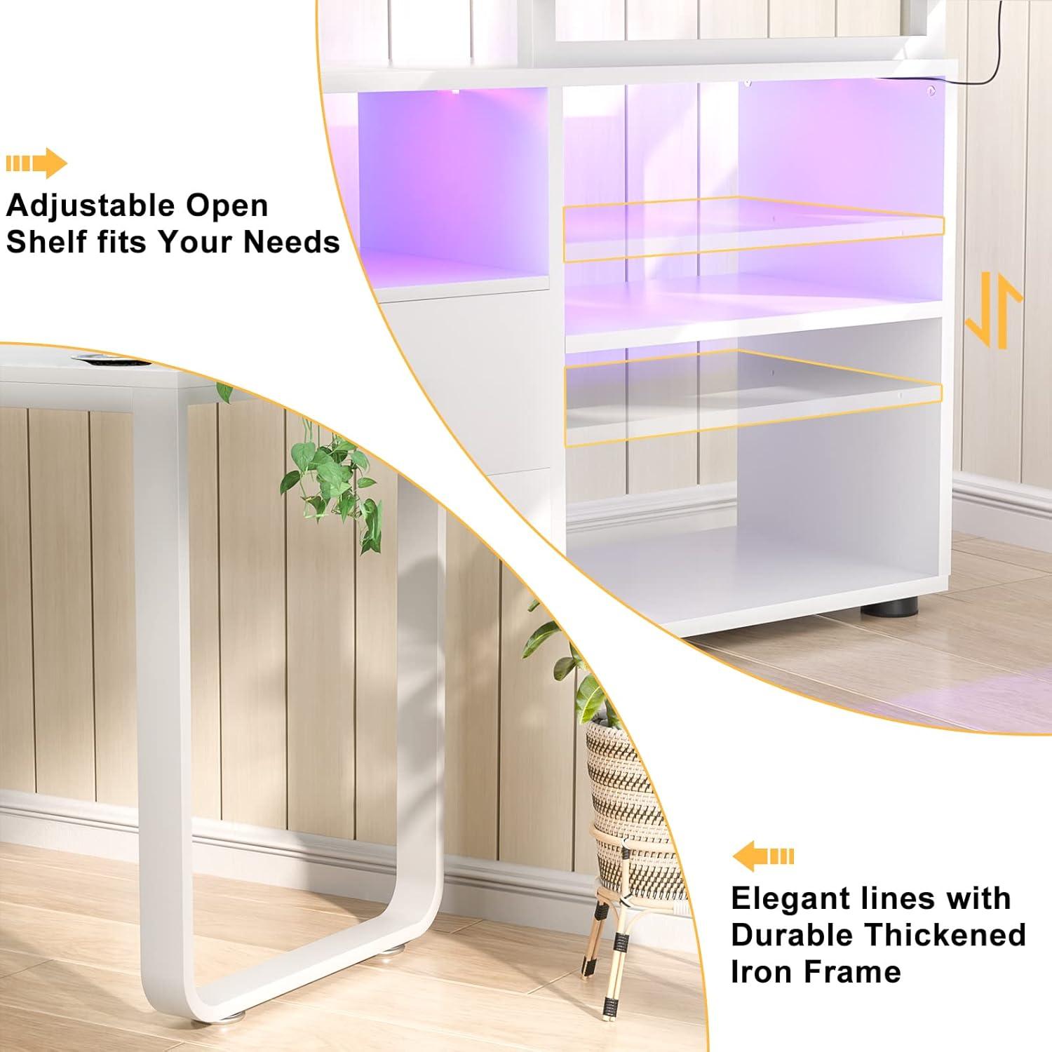 Furmax 55" L-Shaped Corner Computer Desk with File Cabinet, Power Outlet, Home Office Desk with 2 Drawers and 3 Storage Shelve, Workstation Executive Desk with Storage Shelf for Home Office, White