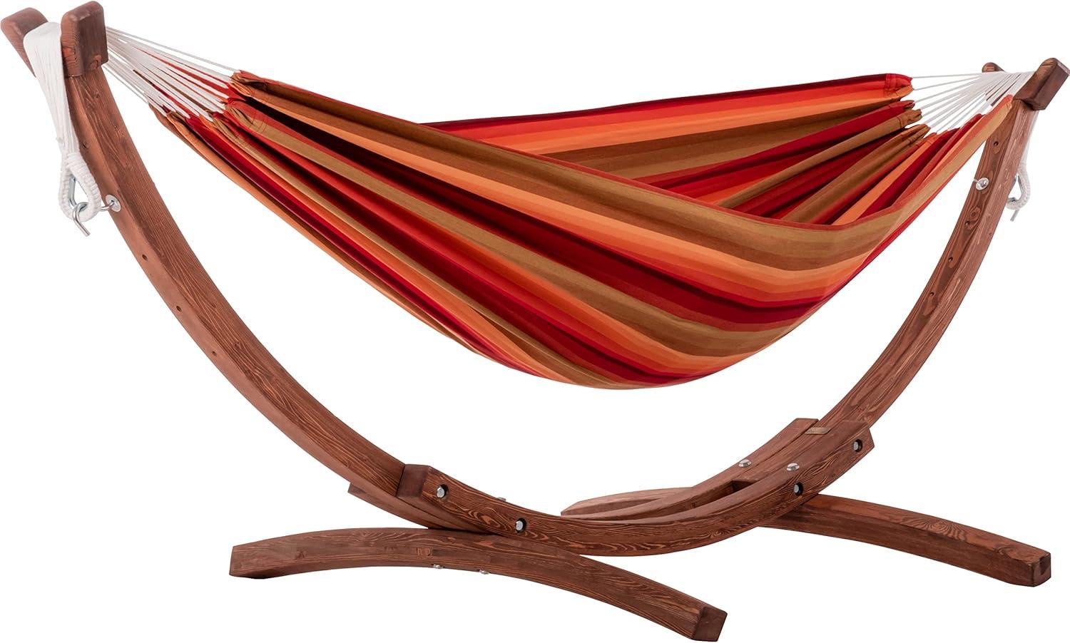 The Hamptons Collection 102” Orange Striped Sunbrella Brazilian Style Hammock with Stand