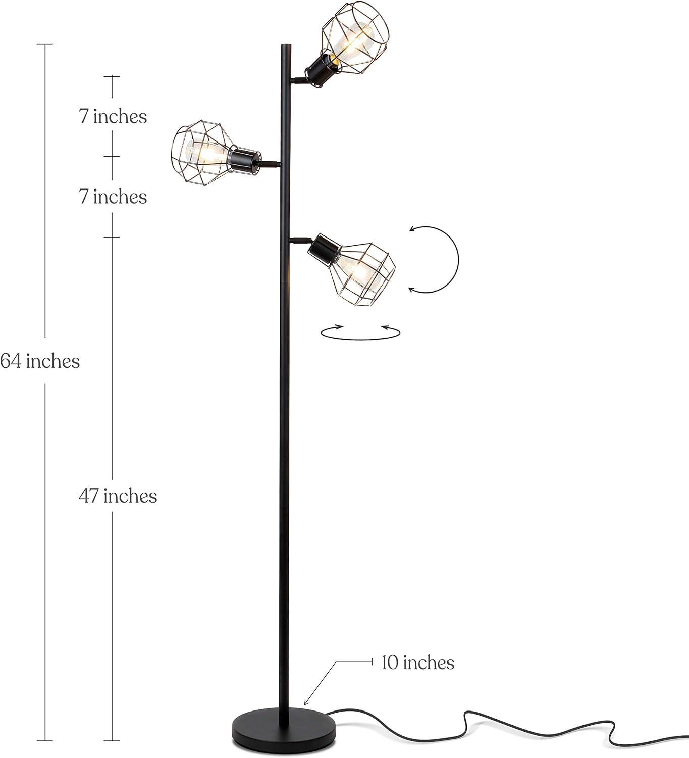 Robin 64 in. Industrial 3-Light Adjustable LED Floor Lamp with 3 Metal Cage Shades