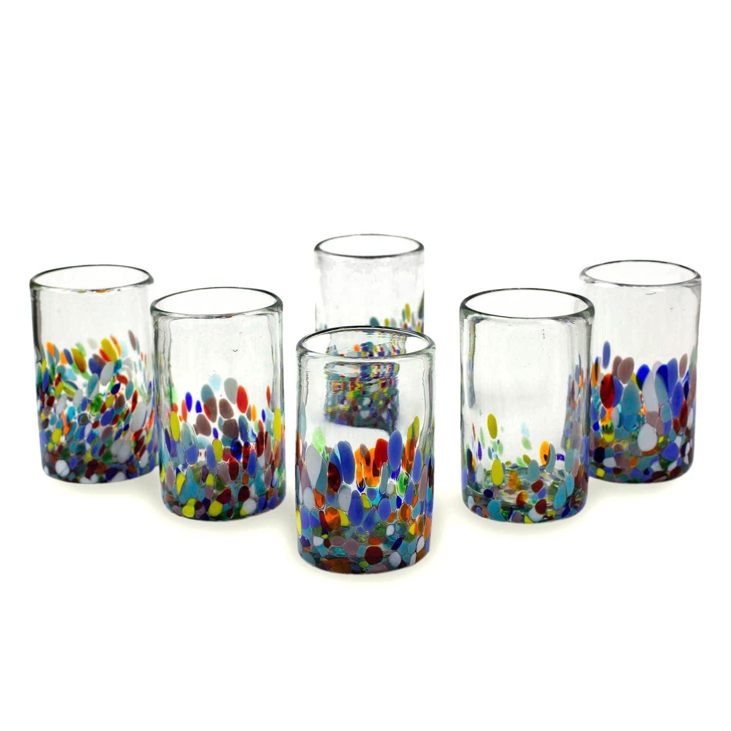 NOVICA Artisan Crafted Recycled Hand Blown Glass Water Glasses, Multicolor, 14 Oz, 'Confetti' (Set Of 6)