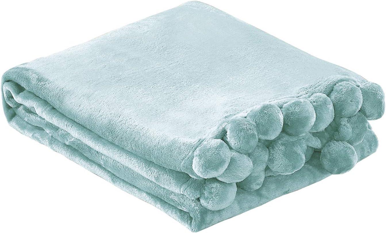 Demott Flannel Fleece Pom Pom Blanket