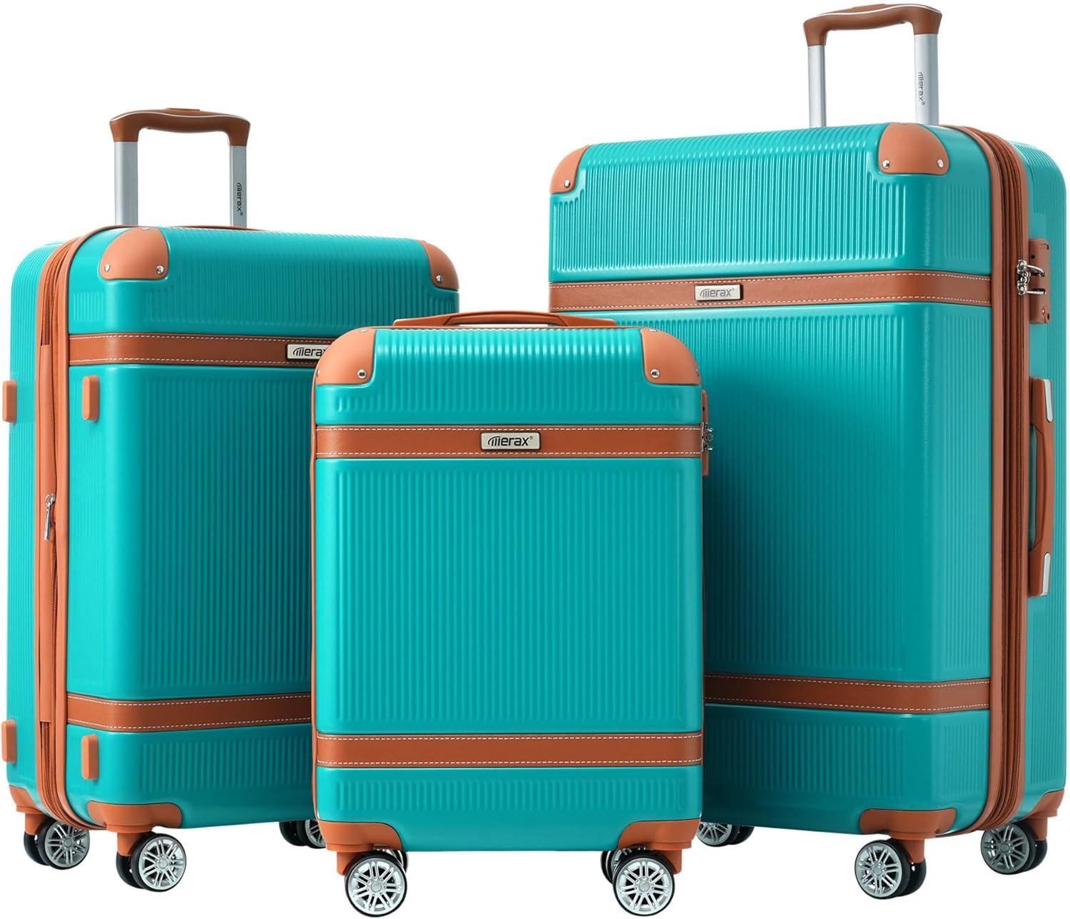 3 Piece Luggage Set, Travel Suitcase with 8 Spinner Wheels, Lock Collision-Protection Angle Rolling Travel Luggage