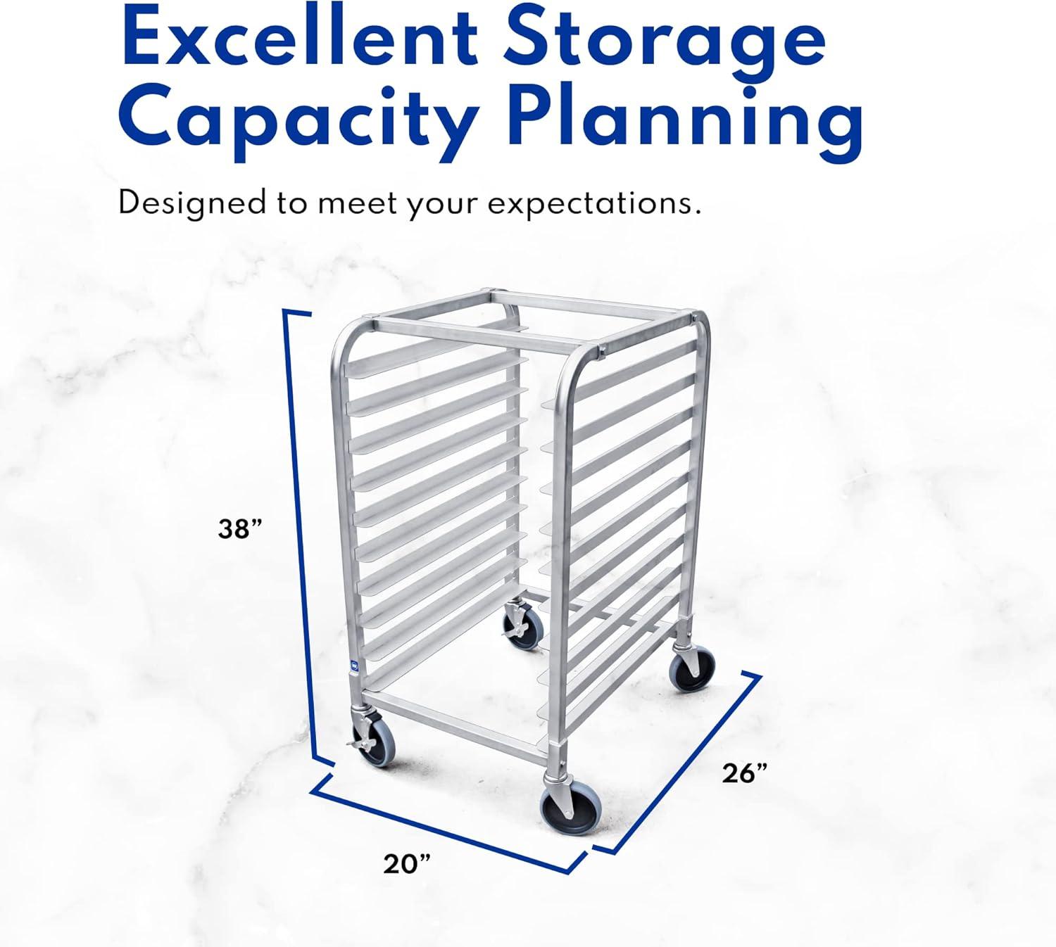 Commercial Aluminum 10-Tier Sheet Pan Rack with Brake Wheels