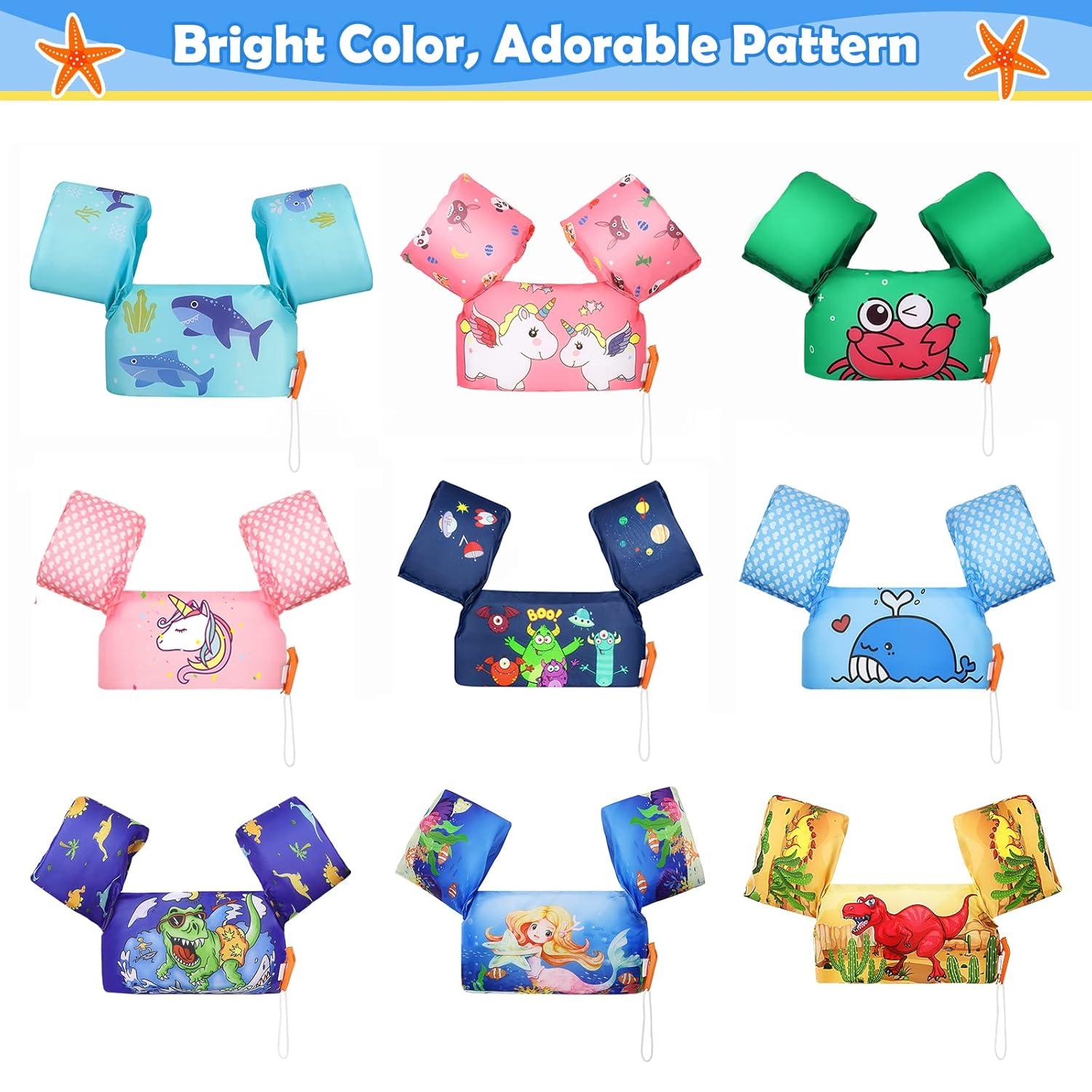 MoKo Swim Vest for Kids 20-50lbs Boys Girls, Swim Arm Floaties Band with Whistle and Double Security Buckle for 2,3,4,5,6,7 Years Old, Blue Shark