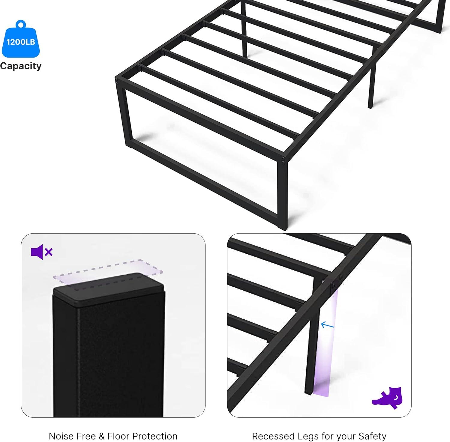 NapQueen Alpha New Metal Platform Bed Frame, Mattress Foundation with Steel Slats