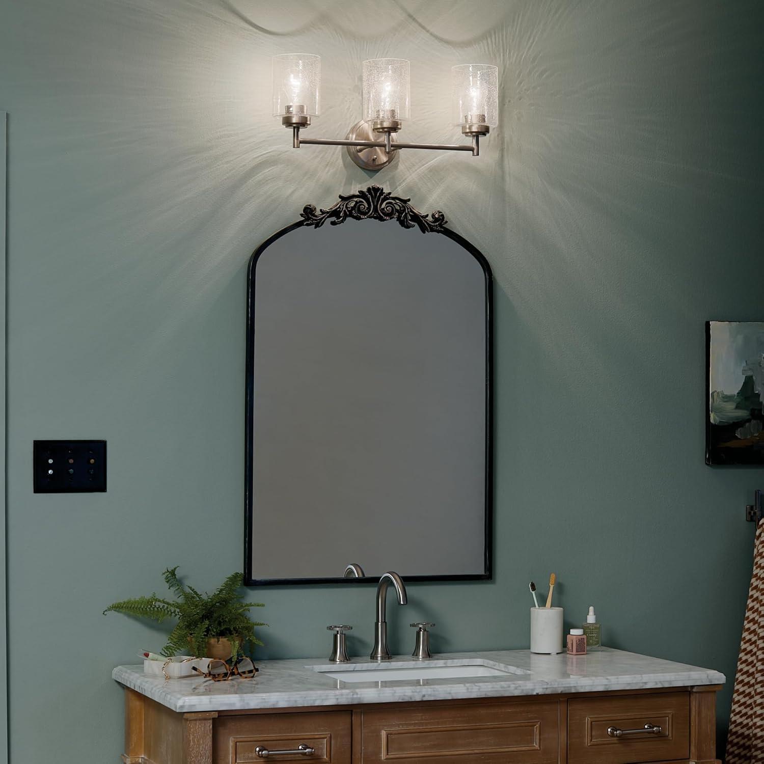 Brushed Nickel 21.5" Vanity Light with Clear Seeded Glass Shades