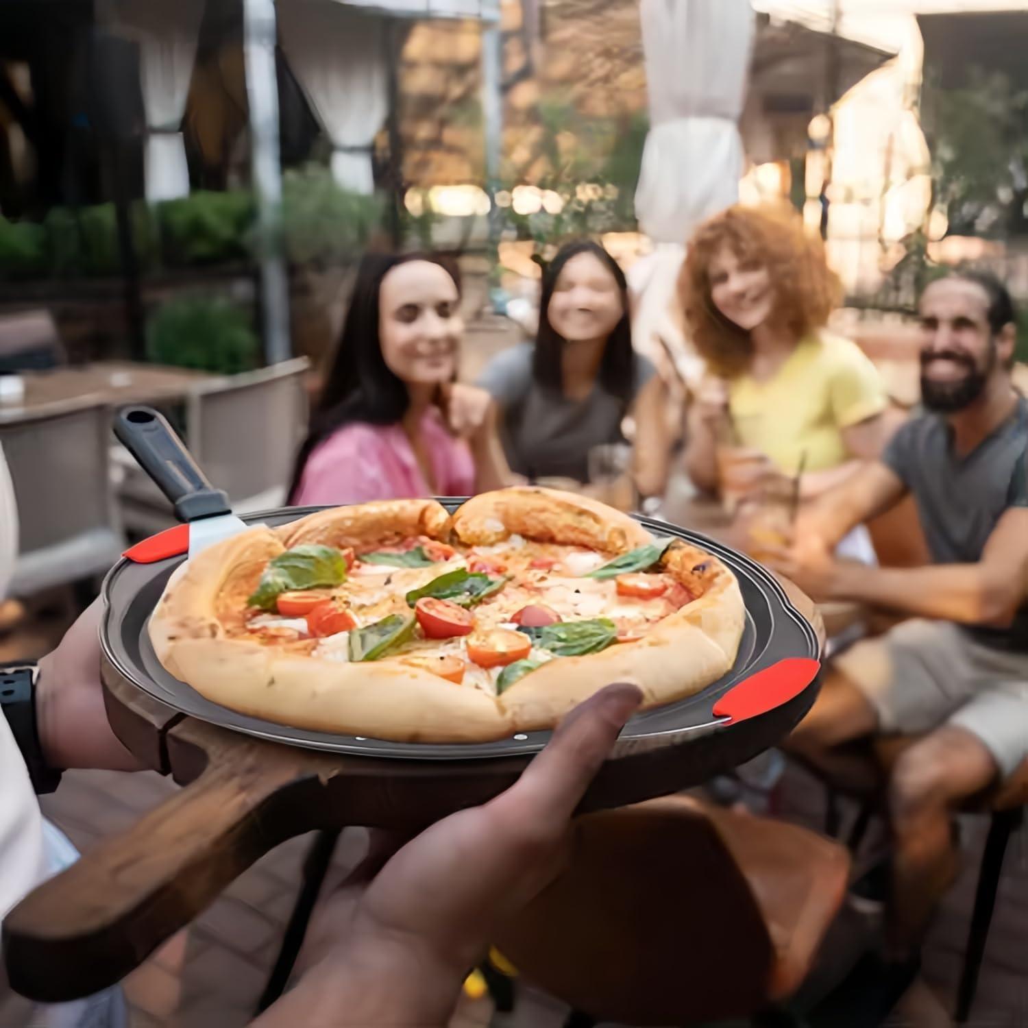 Non-Stick Carbon Steel Perforated Pizza Pans with Silicone Handles