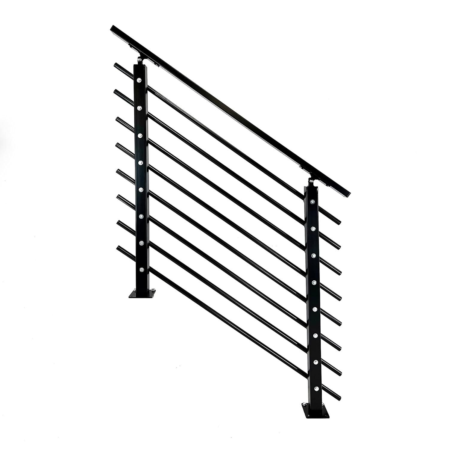 Concept Fusion Modern Horizontal Adjustable Railing Banister System for Staircases Balconies and Decks Complete Guard Railing Kit