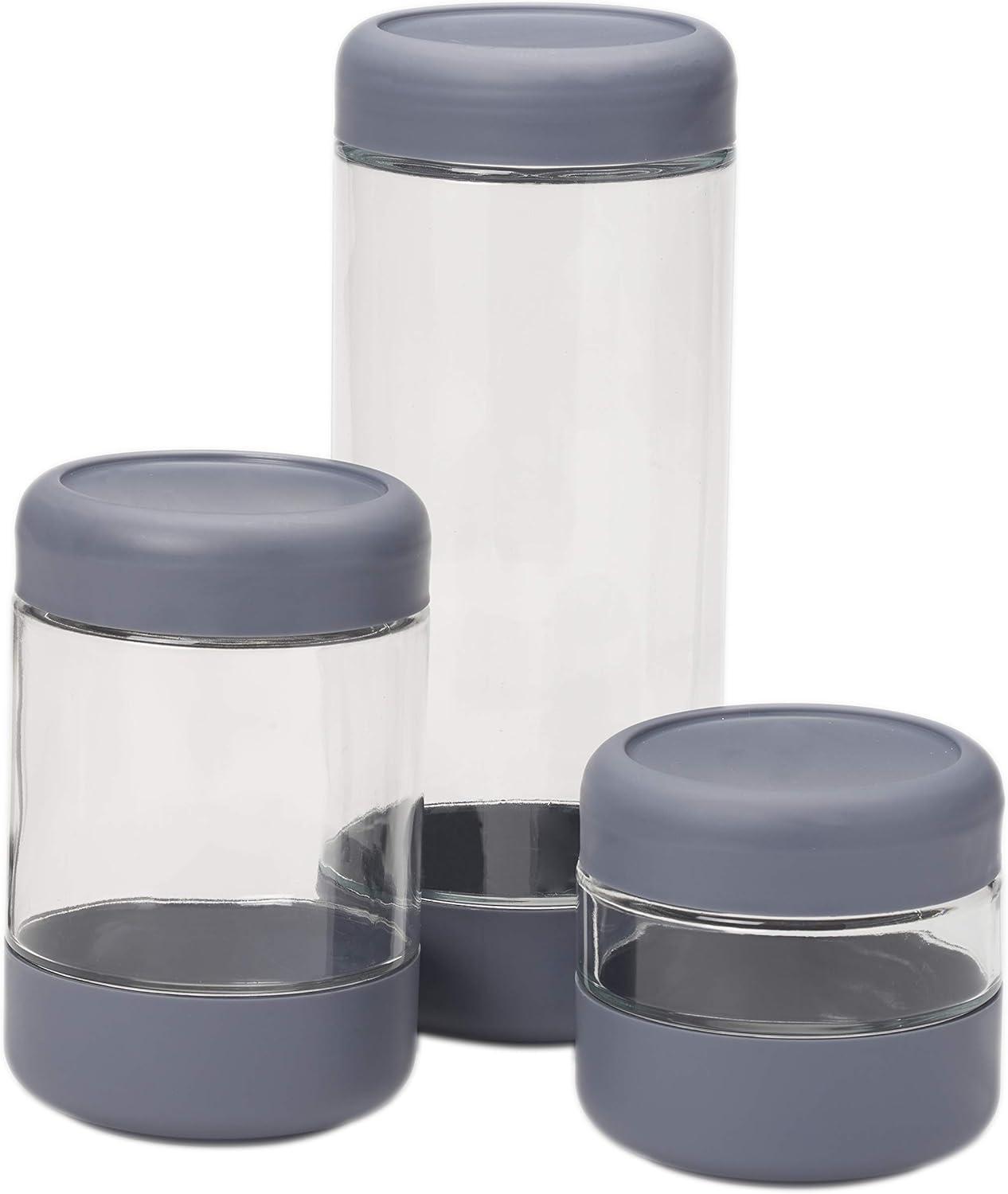 Silver Stackable Glass Jar Set with Polypropylene Lids, 3-Piece