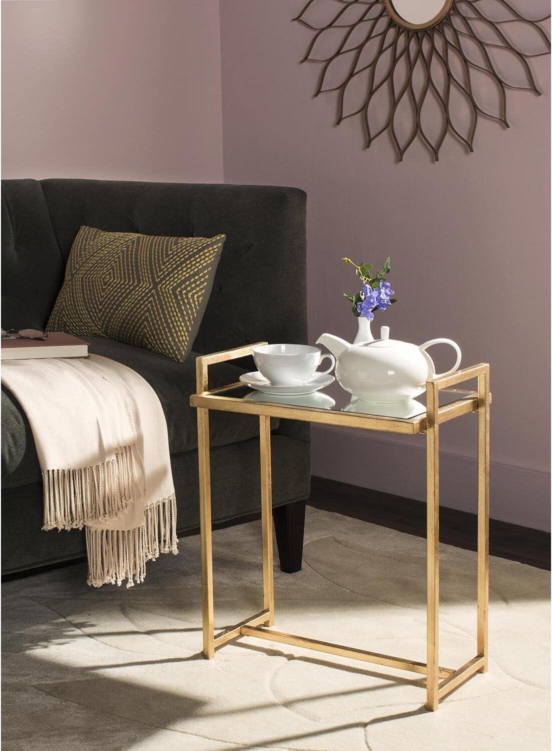 Elegant Gold Leaf and Glass Rectangular End Table