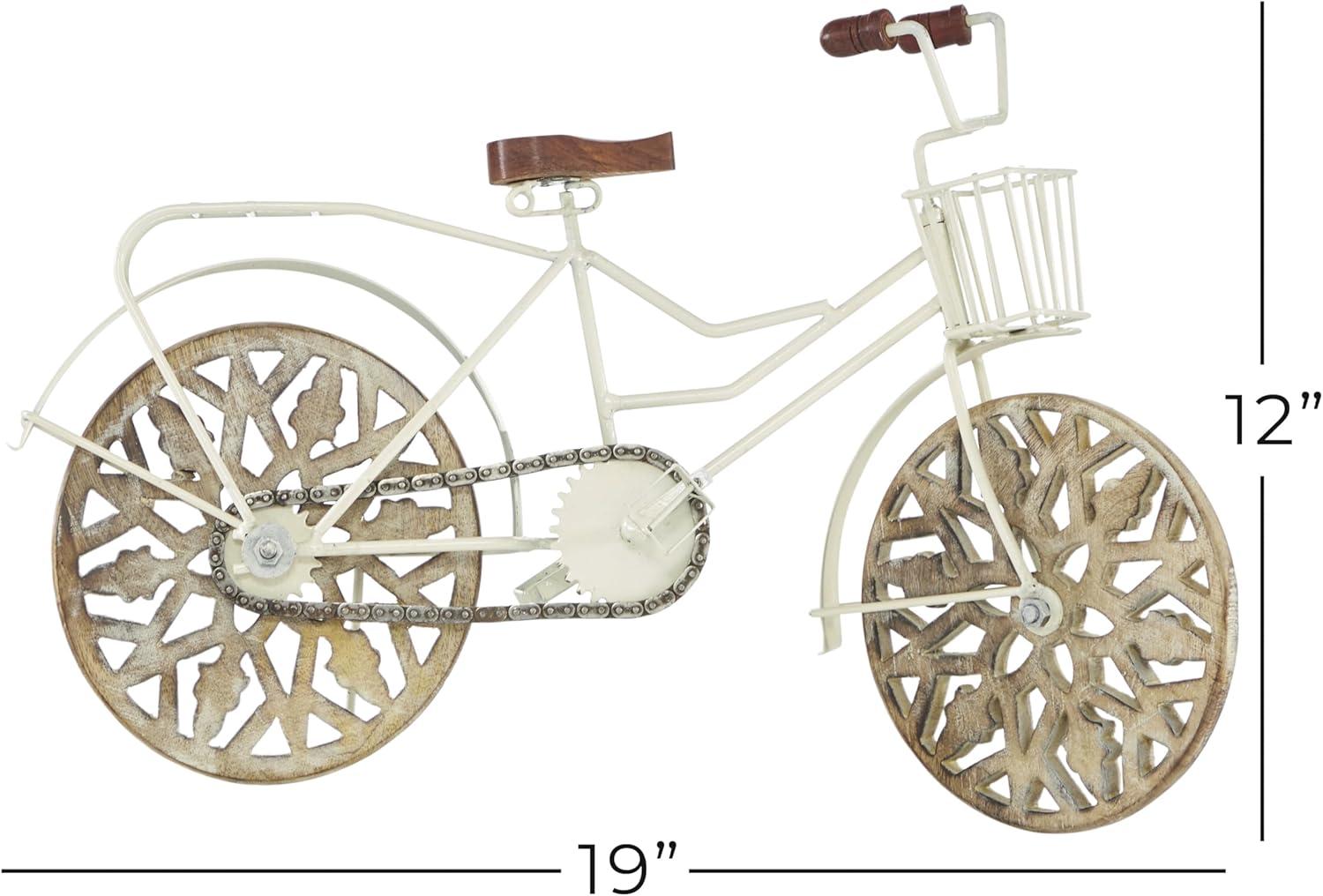 4"W, 8"H Multi Colored Metal Bike Sculpture with Wood Wheels, by DecMode (2 Count)