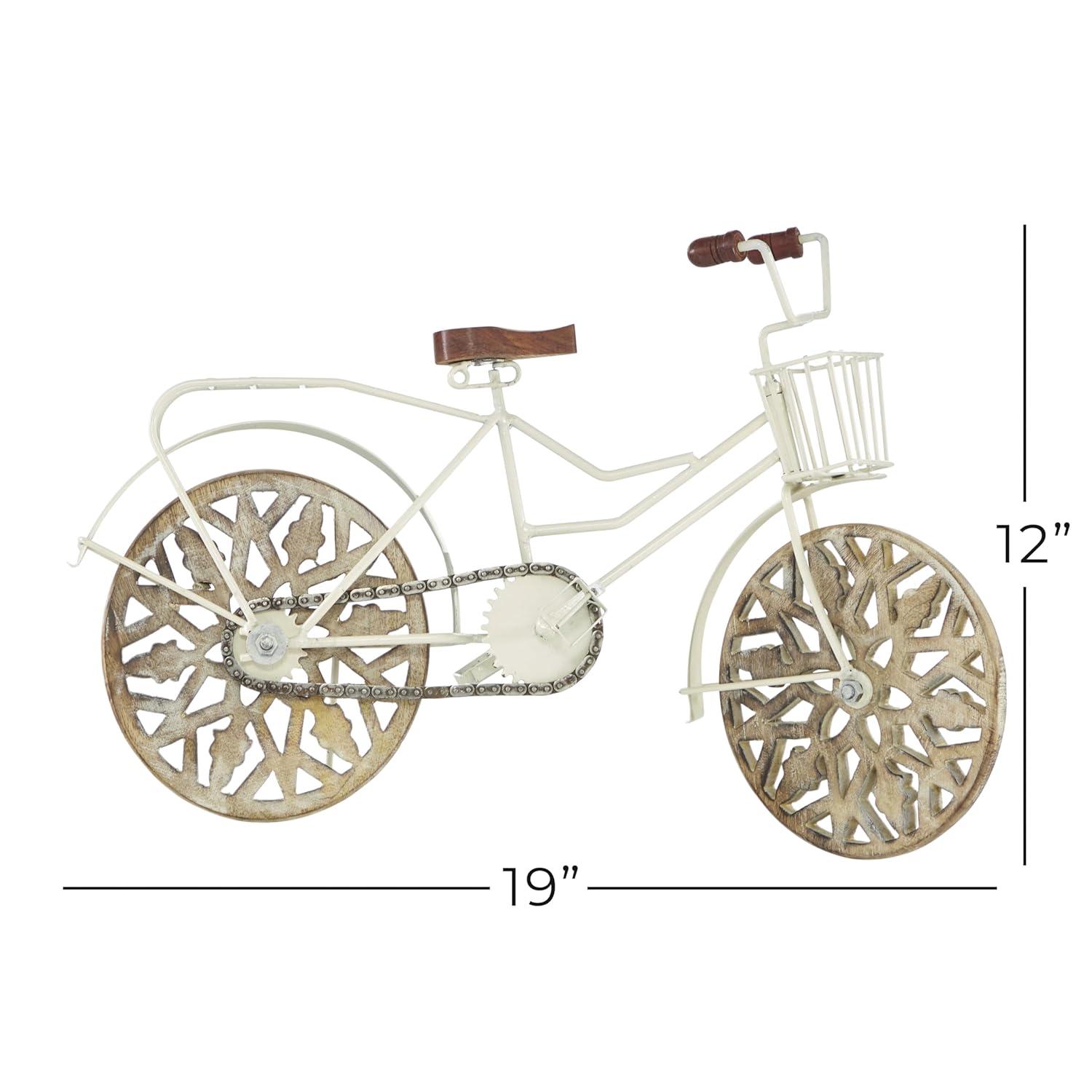 4"W, 8"H Multi Colored Metal Bike Sculpture with Wood Wheels, by DecMode (2 Count)