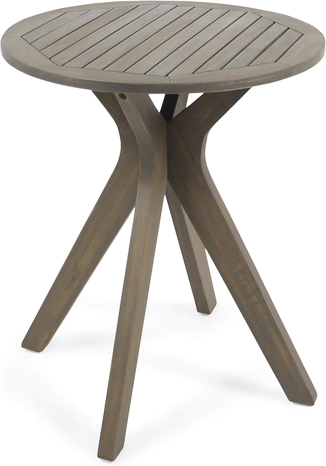 Stamford Round Acacia Wood Bistro Table with X Legs - Gray - Christopher Knight Home: Weather-Resistant, Patio Dining