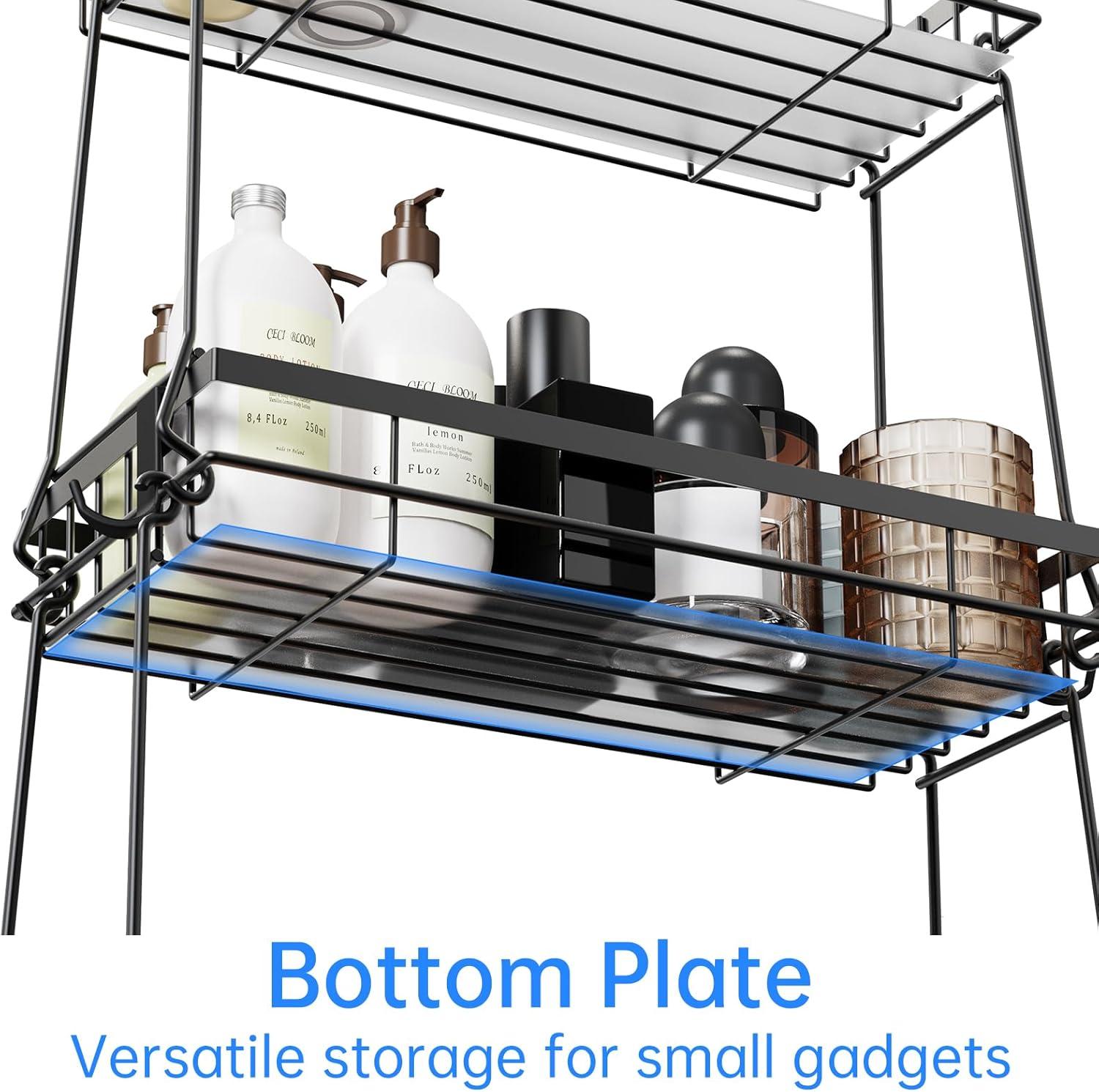 NiHome Waterproof Iron 3-Shelf Bathroom Organizer with Hooks, Black