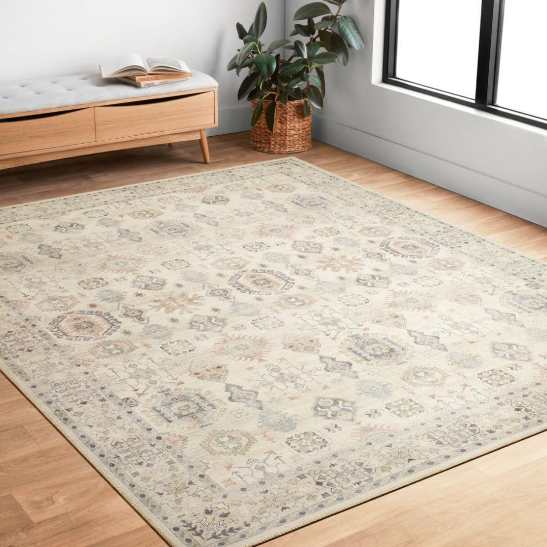3'6"x5'6" Hathaway Rug Beige - Loloi Rugs: Traditional Medallion, Indoor Flat Pile, Polyester Canvas Backing