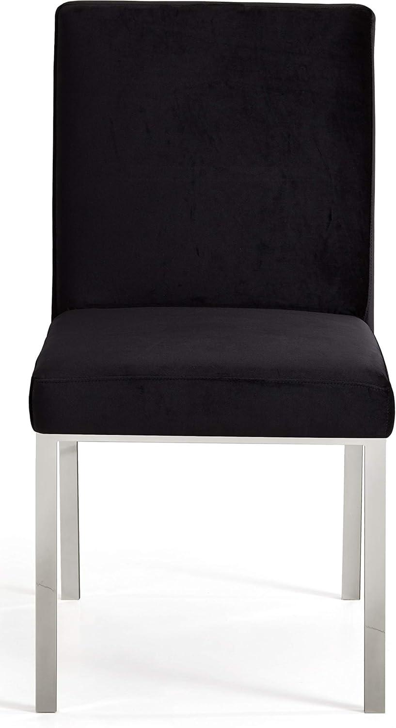 Meridian Furniture Opal Collection Modern | Contemporary Velvet Upholstered Dining Chair with Sturdy Metal Legs and Metallic Geometric Design, Set of 2, Black, 20" W x 24" D x 39.5" H