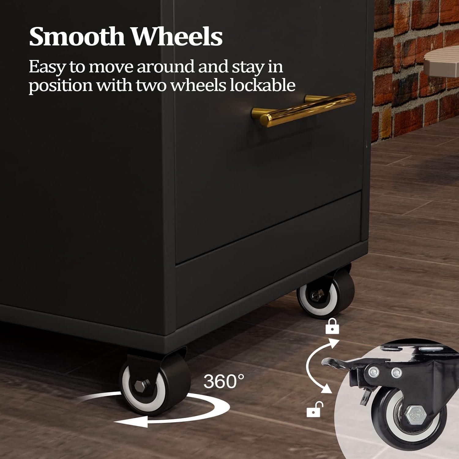 Salon Trolley Cart with Wheels, Wooden Hair Storage Cabinet, Stylist Cart Mobile Hairdressing Barber Station for Beauty Spa Barbershop, 3 Large Drawers, 3 Hot Tool Holders, Black