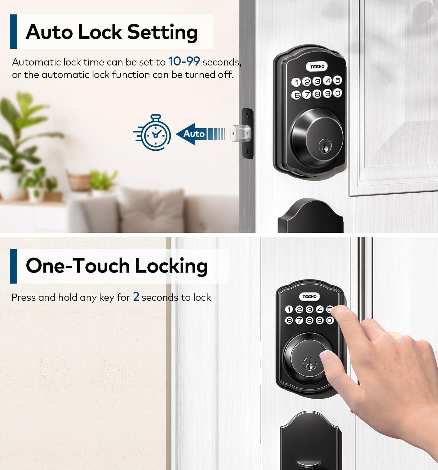 TEEHO Fingerprint Keyless Entry Door Lock Set, Electronic Front Deadbolt Locks with 2 Handles, Smart Digital Keypad Lock, Auto lock-Matte Black