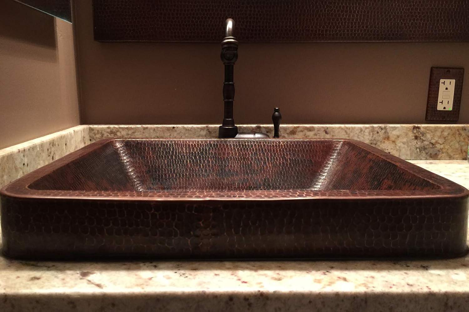 19" Rectangle Skirted Vessel Hammered Copper Sink