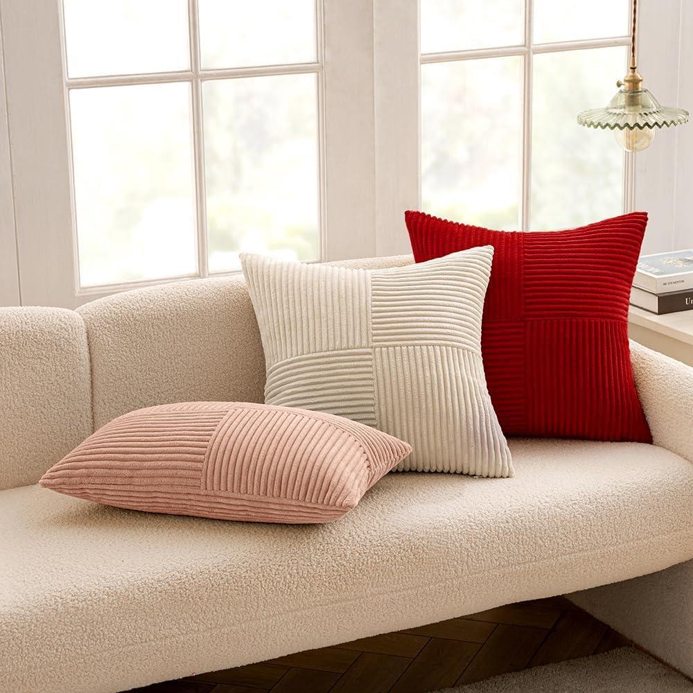 Red Corduroy 18x18 Inch Boho Pillow Covers, Set of 2