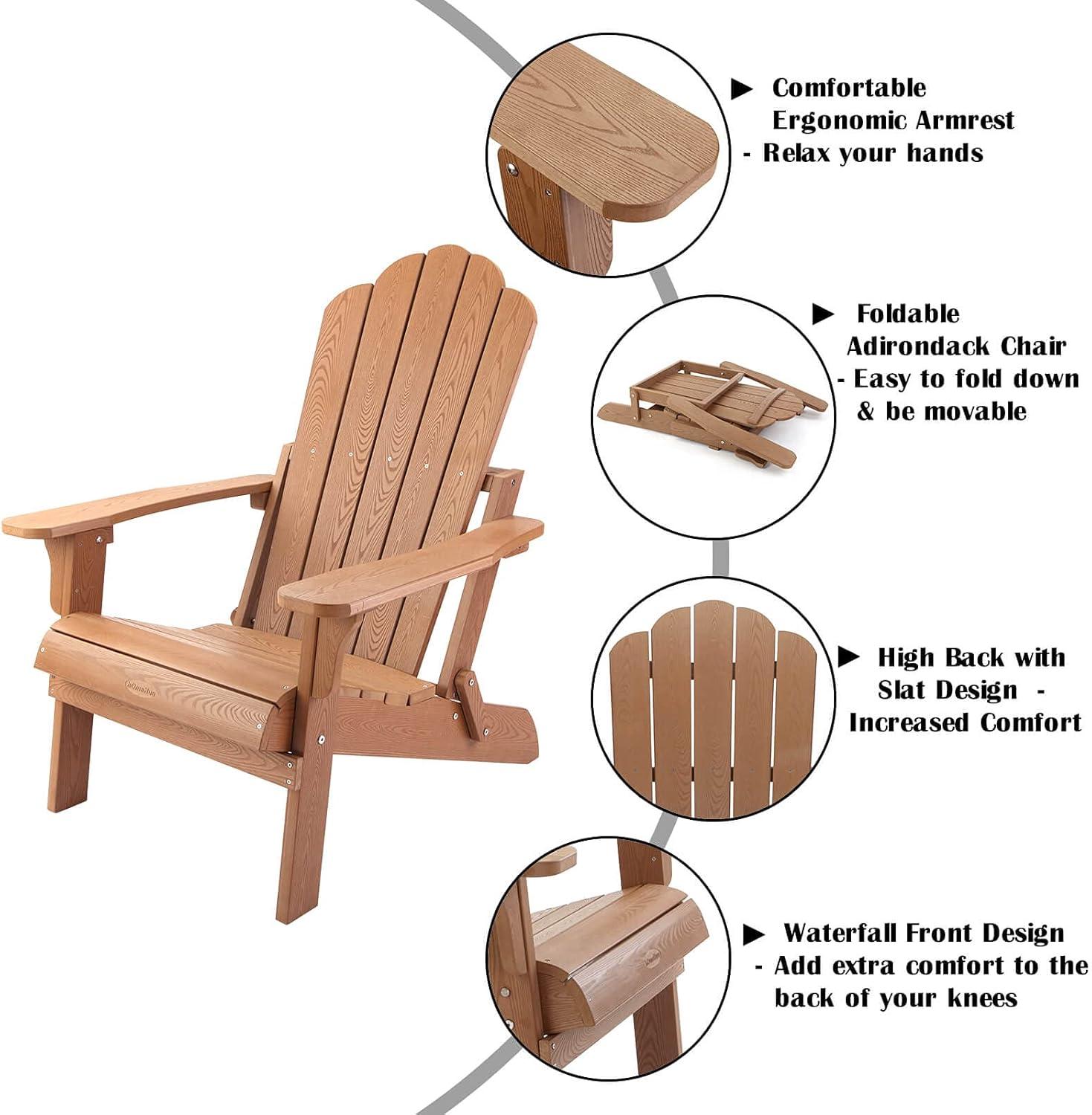 LoLado Set of 2 Outdoor Wooden Folding Adirondack Chair , Half Assembled Solid Cedar Wood Lounge Patio Chair for Garden, Lawn, Backyard, Deck, Pool Side, Fire Pit, Light Brown