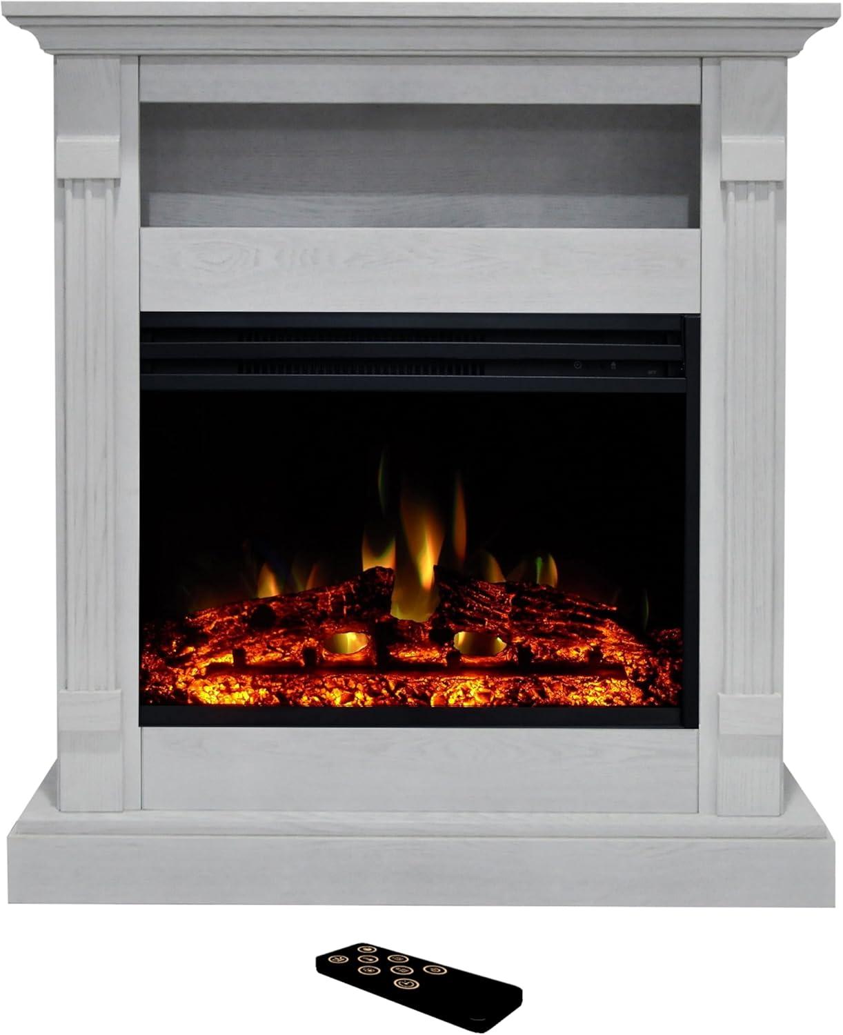 Sienna 34'' White MDF Electric Fireplace with Multi-Color Flame and Log Insert