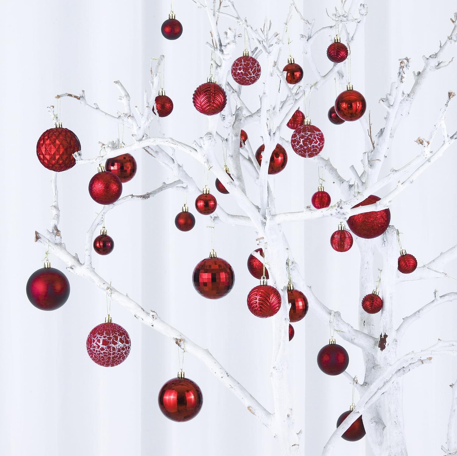 Wine Red Shatterproof Plastic Christmas Ball Ornaments Set