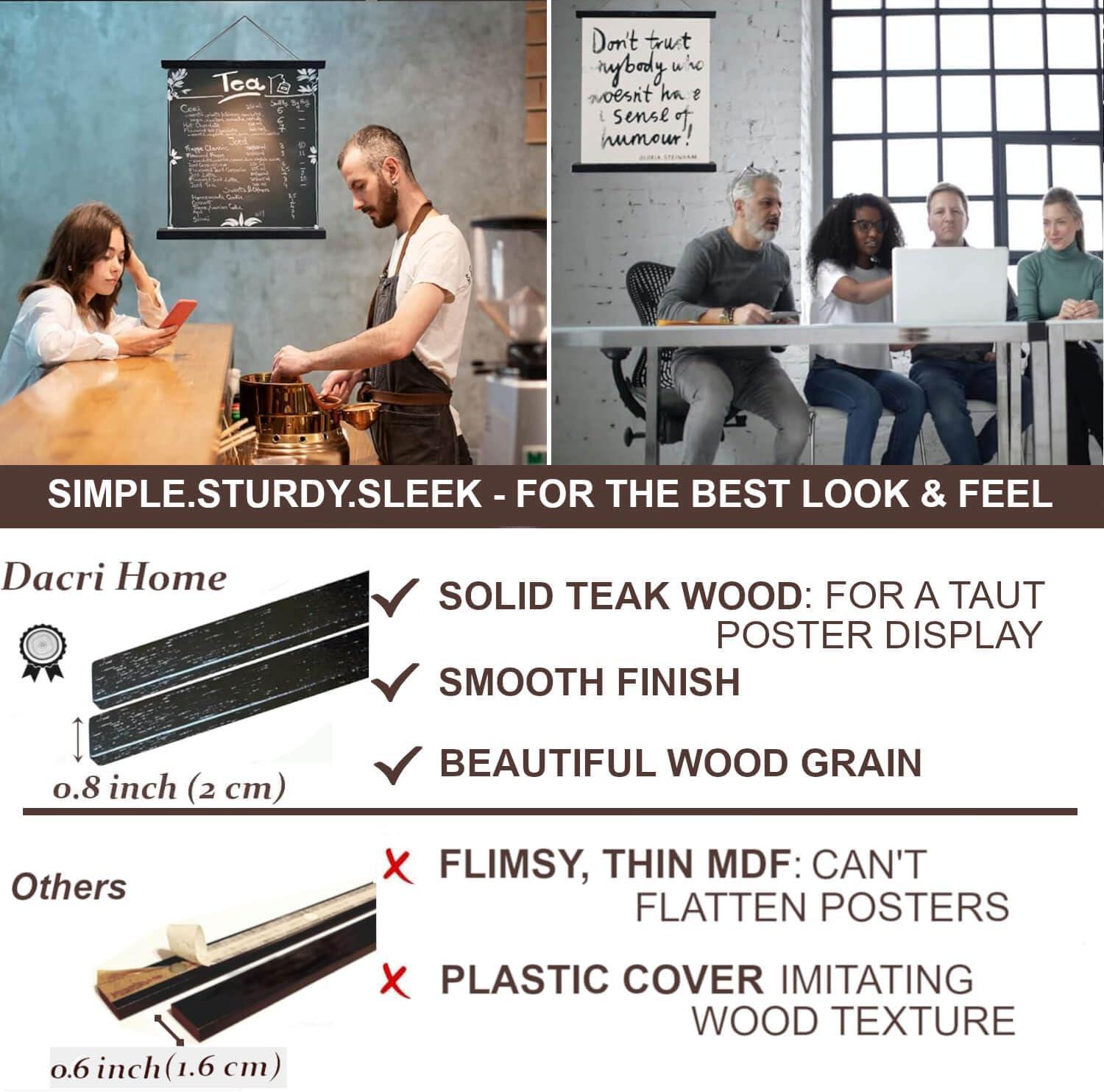 Dacri Home 24 Inch Wide Magnetic Poster Hanger Frame,24x18 24x32 24x36 Wooden Poster Hanger, Strong Magnets for Hanging Posters Maps Pictures Canvas Print Scroll Wall Art (24”, Black)