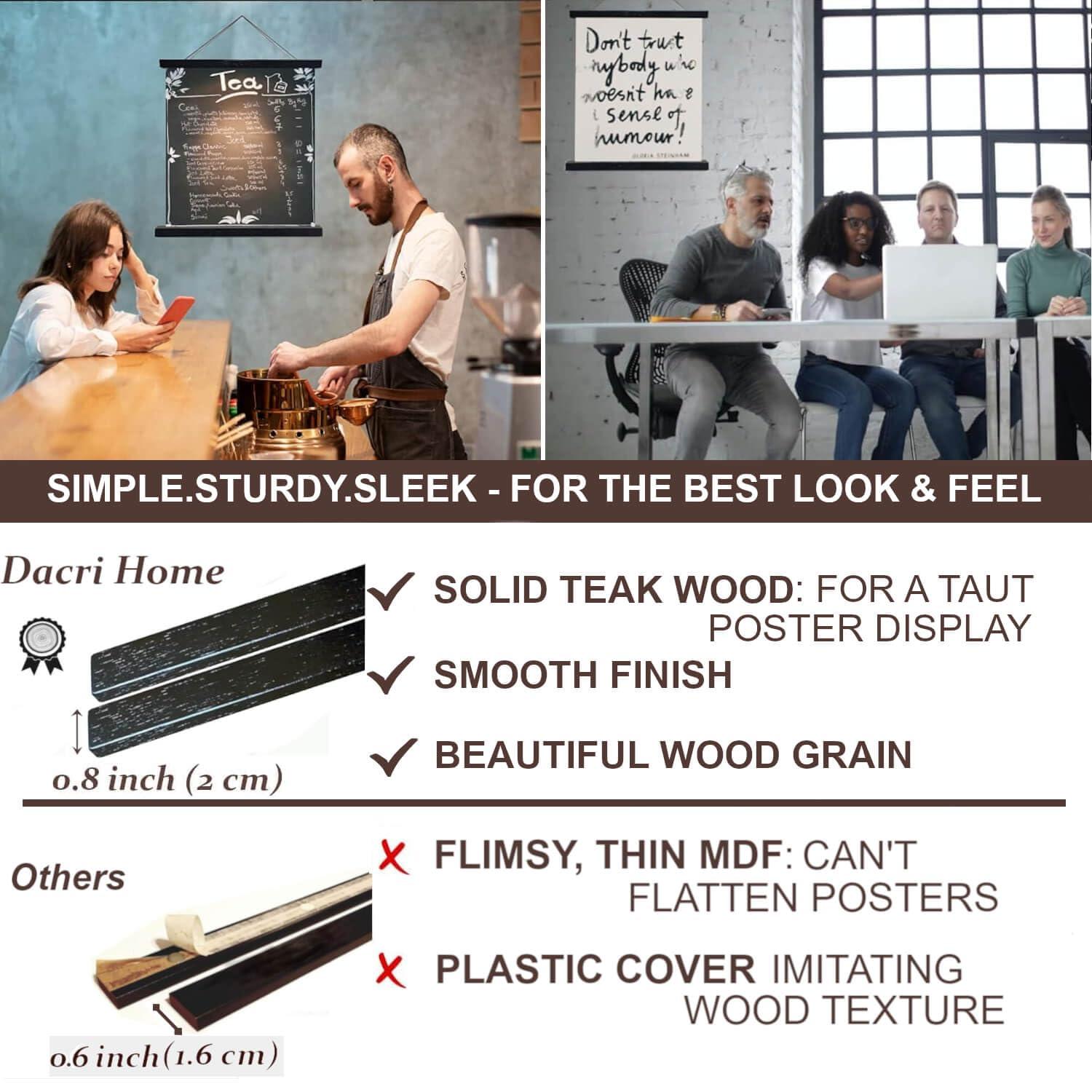 Dacri Home 24 Inch Wide Magnetic Poster Hanger Frame,24x18 24x32 24x36 Wooden Poster Hanger, Strong Magnets for Hanging Posters Maps Pictures Canvas Print Scroll Wall Art (24”, Black)