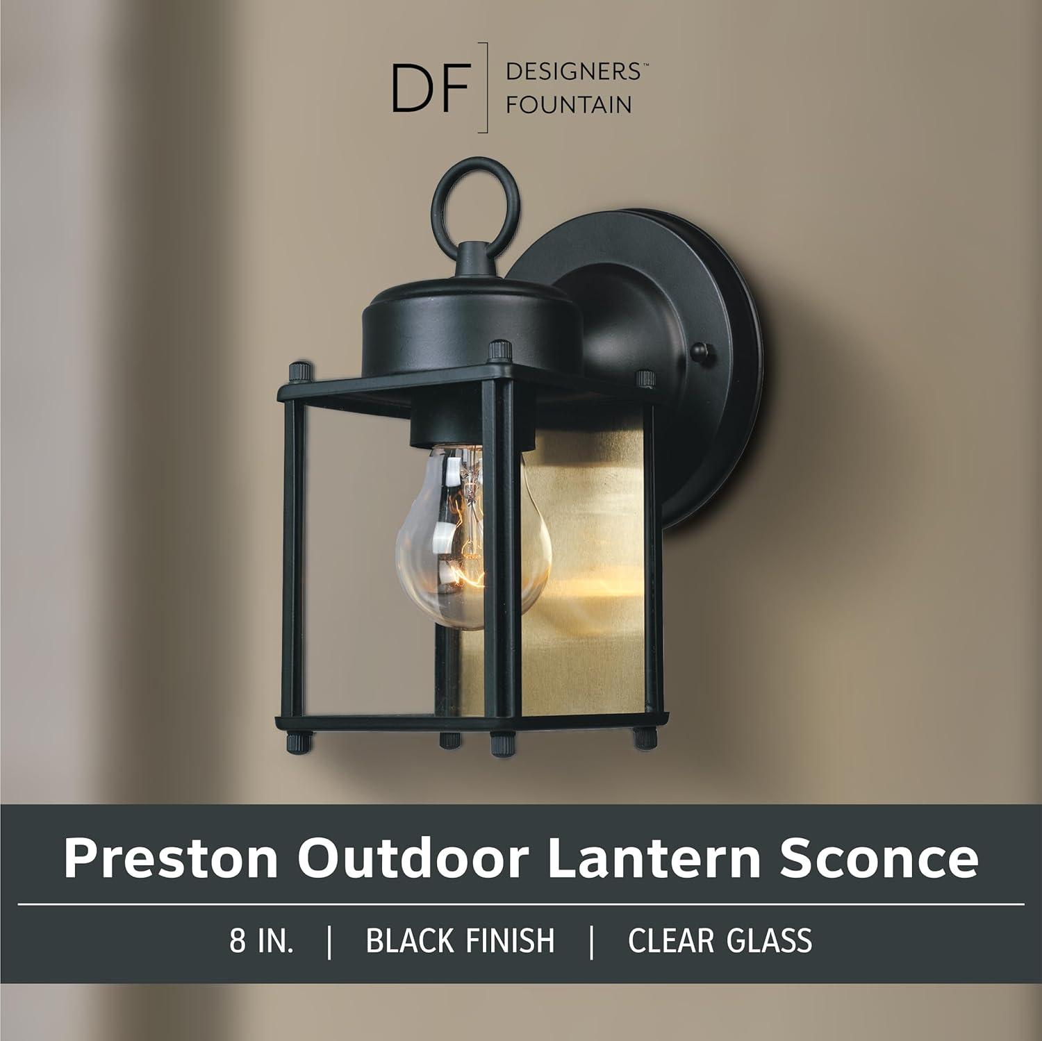 Preston Black 1-Light Outdoor Line Voltage Hardwired Porch Light Wall Sconce with No Bulb Included