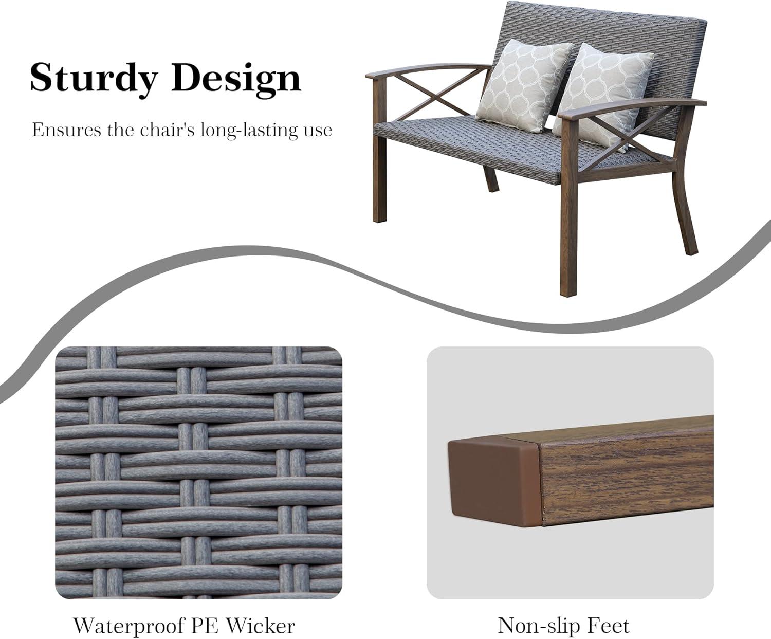 Domi Aluminum Patio Furniture Set, 4-Piece Modern Conversation Set with Cotton Padding Backrests and Seats, Outdoor Sectional Metal Sofa Set with 5.5 Inch Cushion and Coffee Table for Balcony, Garden