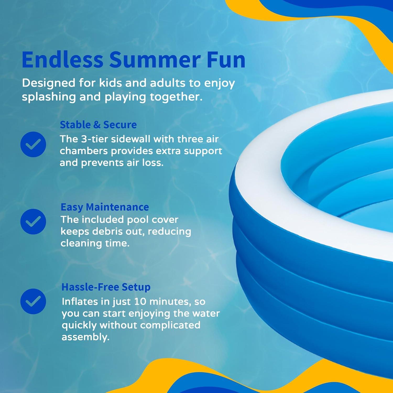 Blue Wave Products Inflatable 103-in x 69-in x 22-in Deep Rectangular Family Pool with Cover