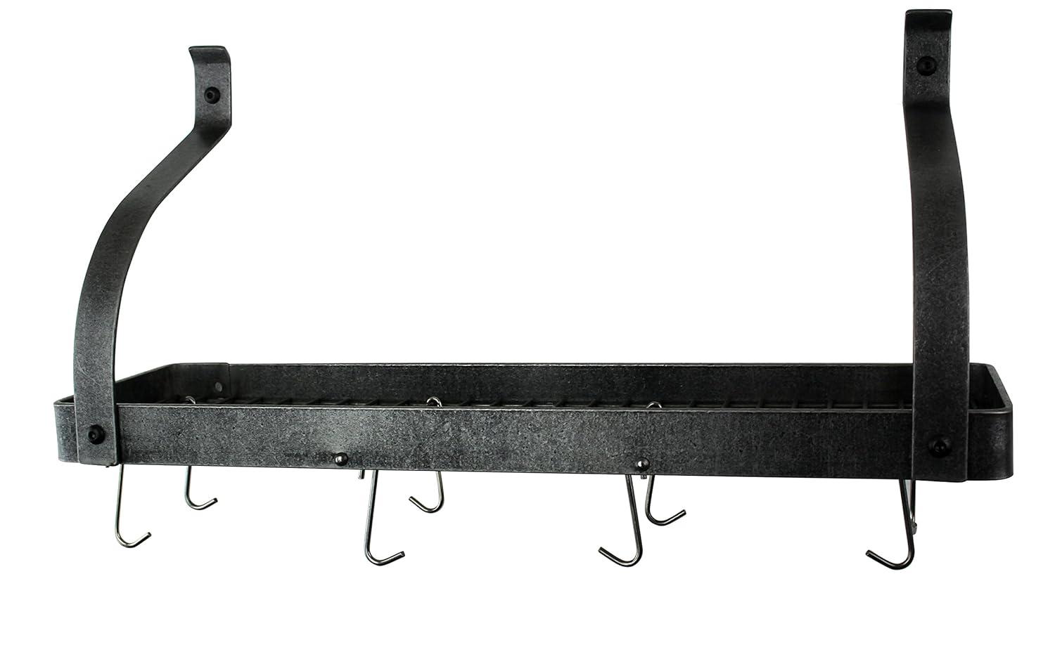 Handcrafted Gourmet Bookshelf Wall Rack with Curved Arms & 12 Hooks