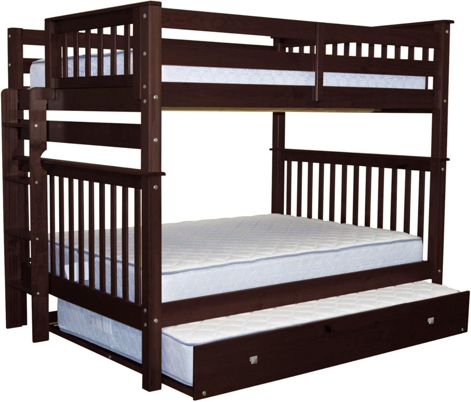 Bedz King Bunk Beds Full over Full Mission Style with End Ladder and a Full Trundle, Dark Cherry