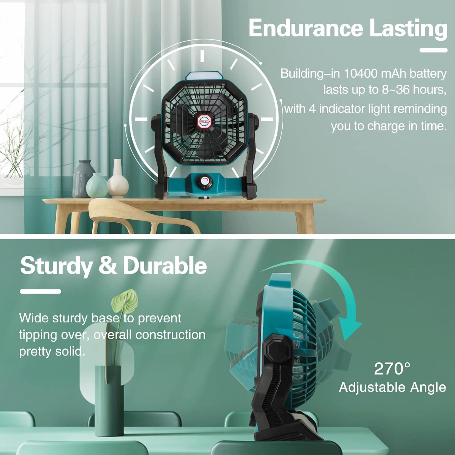 CONBOLA Portable Fan Rechargeable, 20400mAh Cordless Battery Powered Fan with LED Lantern, USB C Battery Operated for Travel Bedroom Home Camping Tent Office Beach Desk Fishing Table