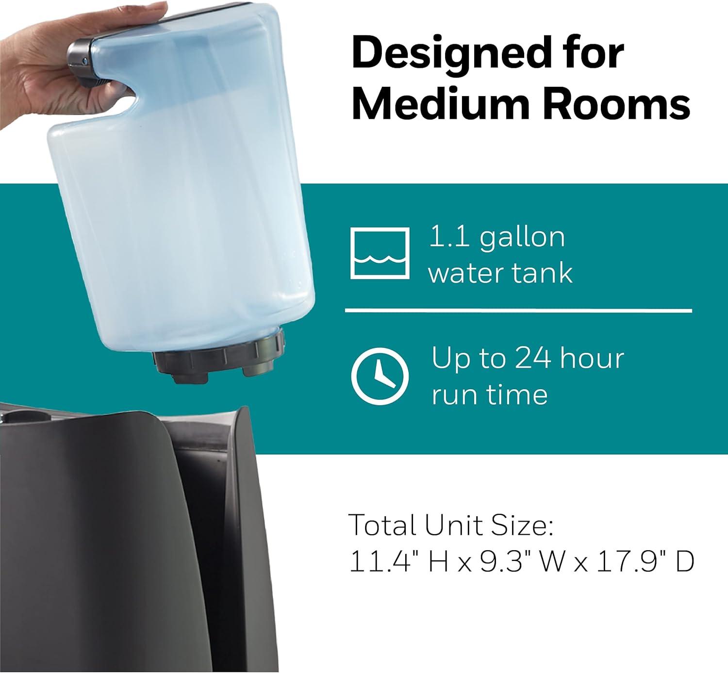 Honeywell 1.1 gal 400 sq ft Cool Moisture Humidifier, Black, HCM350B