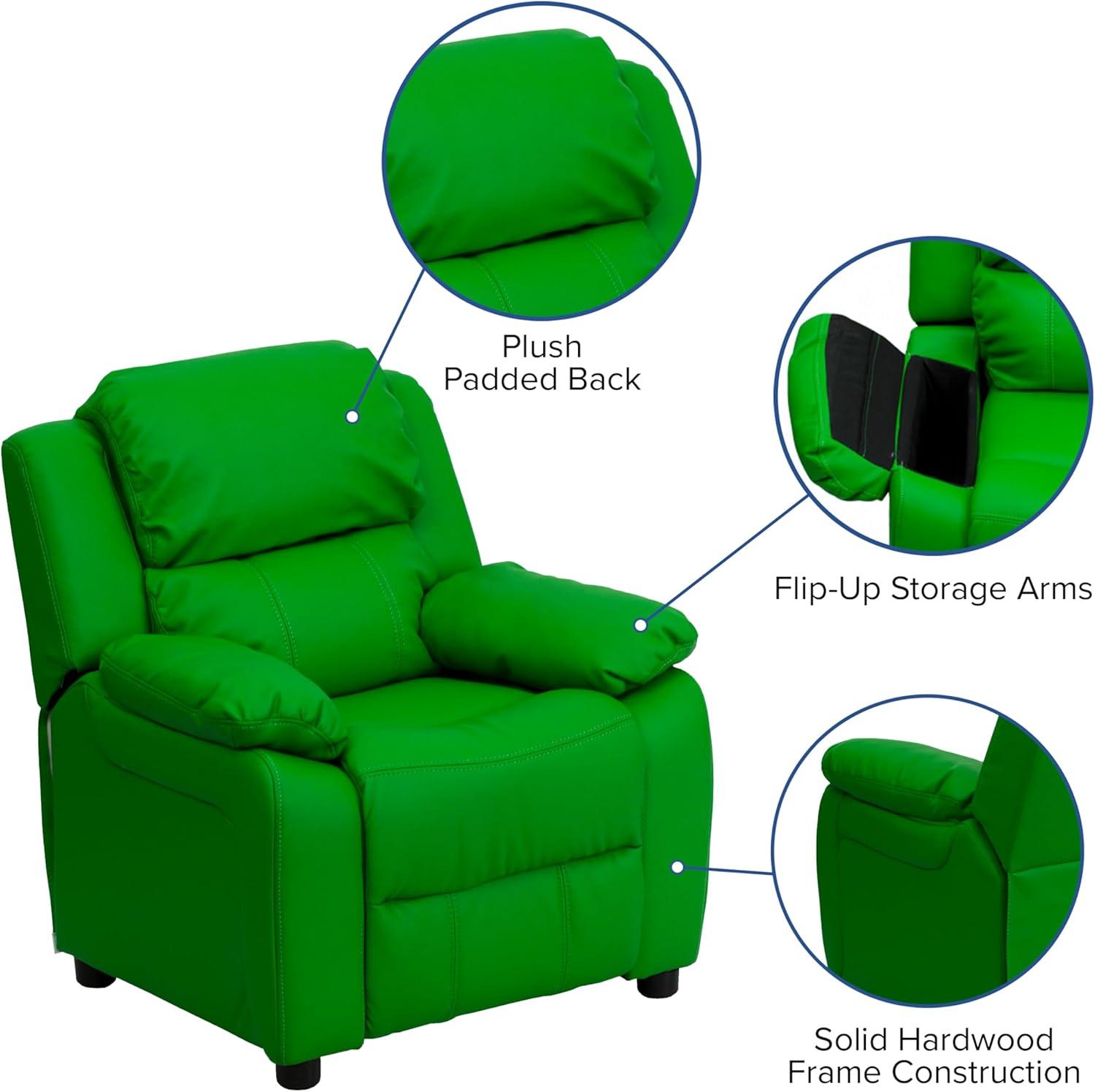 Green Microfiber Kids Recliner with Cup Holder