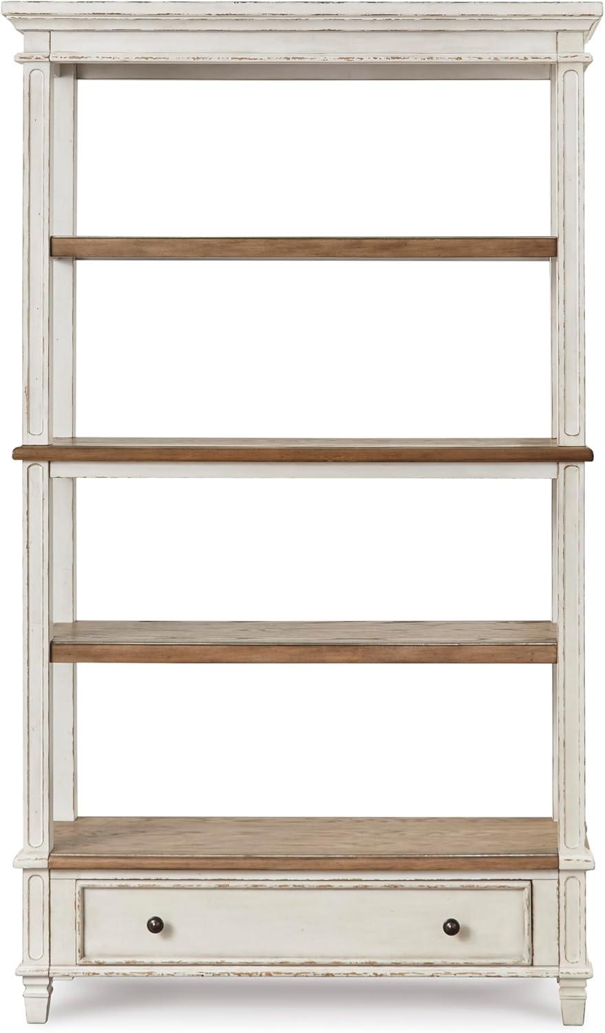75" Realyn Bookshelf - Signature Design by Ashley: Cottage Style, Antiqued Two-Tone Finish, Open Shelves