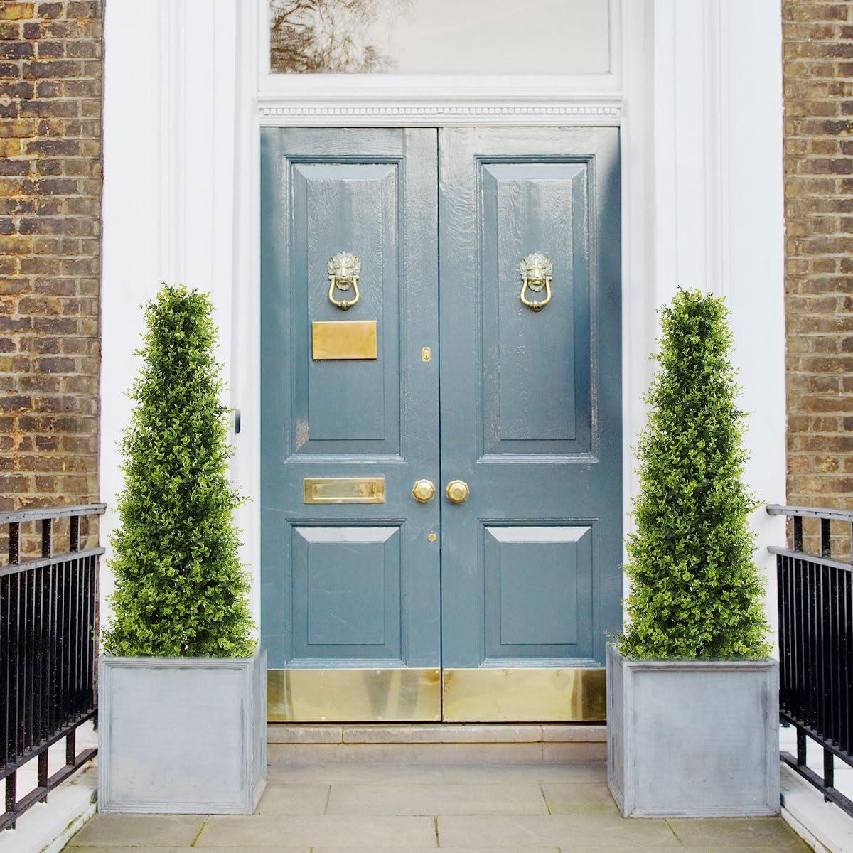 48'' Green Plastic Boxwood Topiary Trees in Black Pots