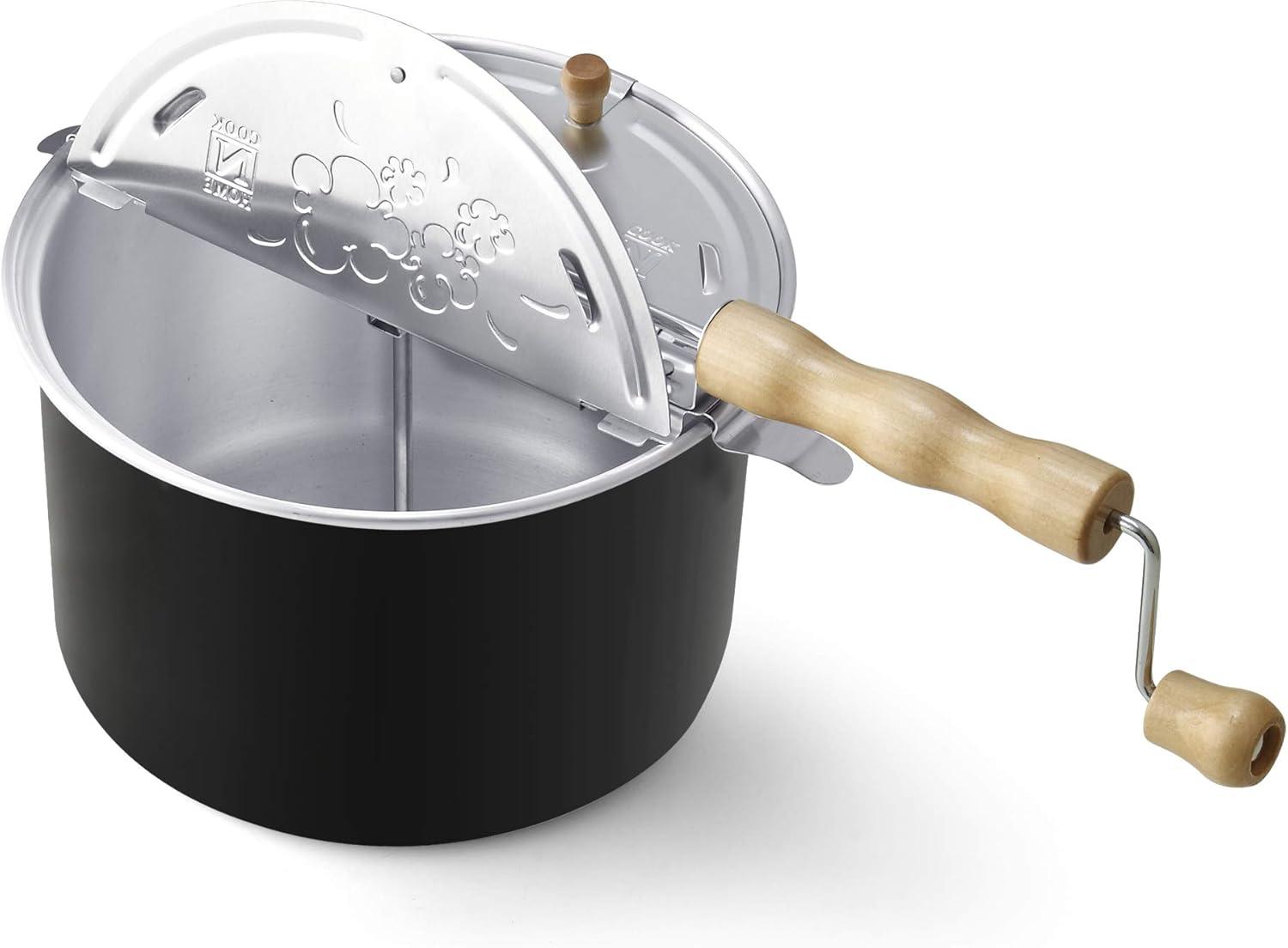 Cook N Home Stovetop Popcorn Popper with Crank, 6-Quart Aluminum Popcorn Pot Popcorn Maker, Black