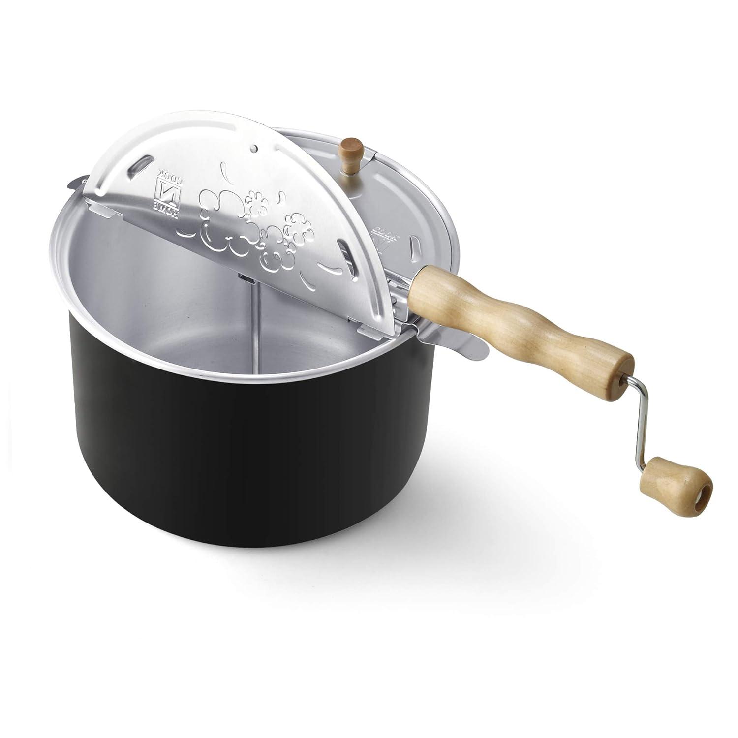 Cook N Home Stovetop Popcorn Popper with Crank, 6-Quart Aluminum Popcorn Pot Popcorn Maker, Black