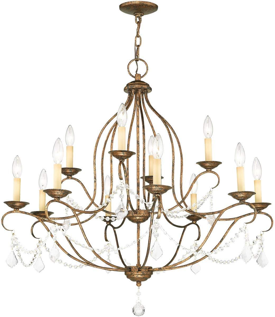 Venetian Golden Bronze 12-Light Crystal Birdcage Chandelier