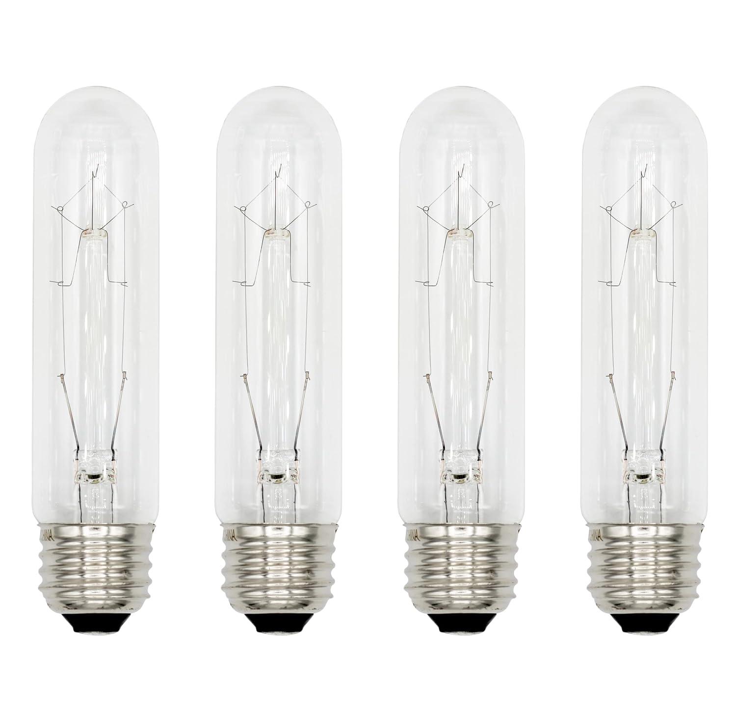 Creative Hobbies® 308 (Pack of 4) 25T10/CL - 25 Watt T10 Clear Tubular - 120V - Medium (E26) Base - Incandescent Light Bulbs